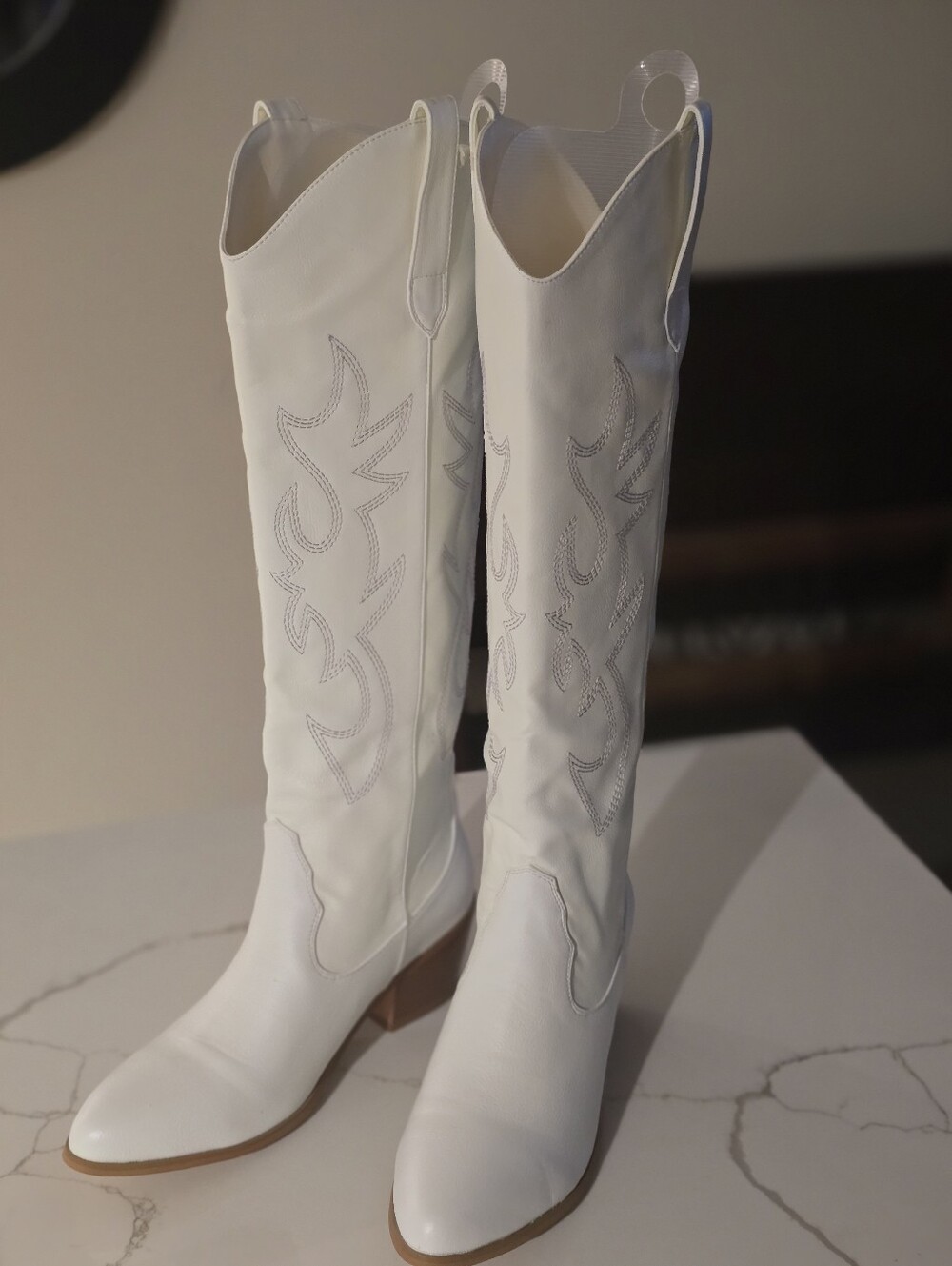 White Faux Leather Tall Cowboy Boots (17")